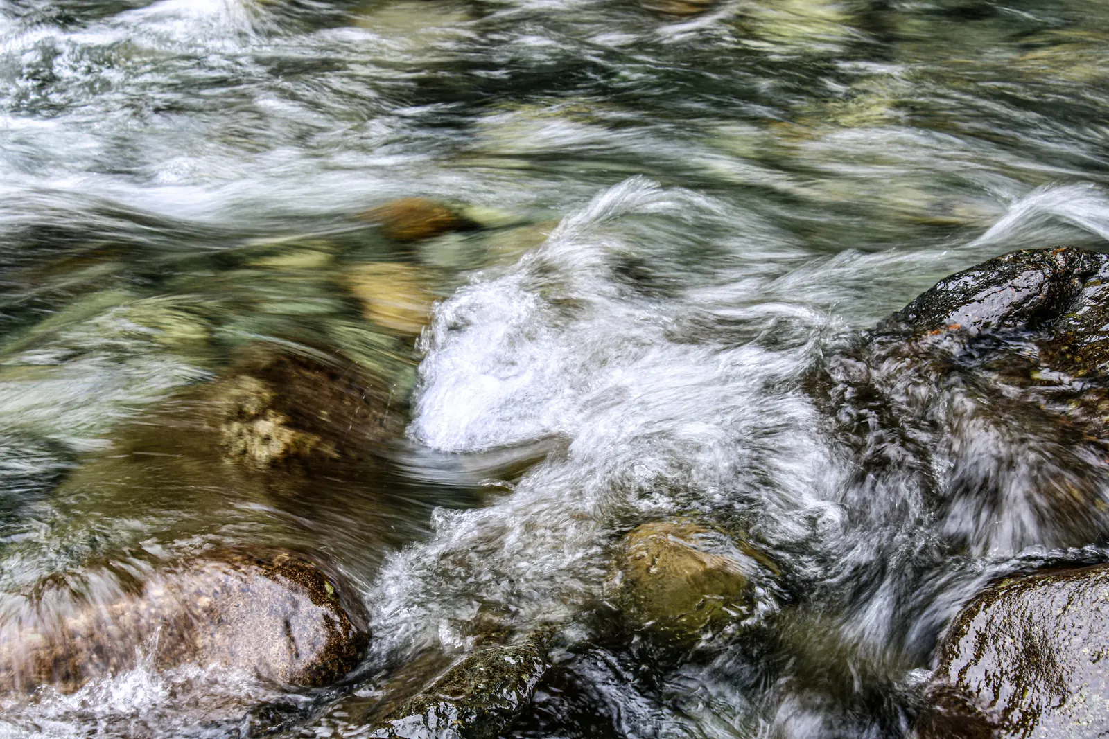 Water rushing over rocks in a river.